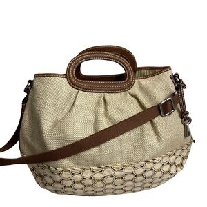 Fossil canvas and leather top handle messenger bag